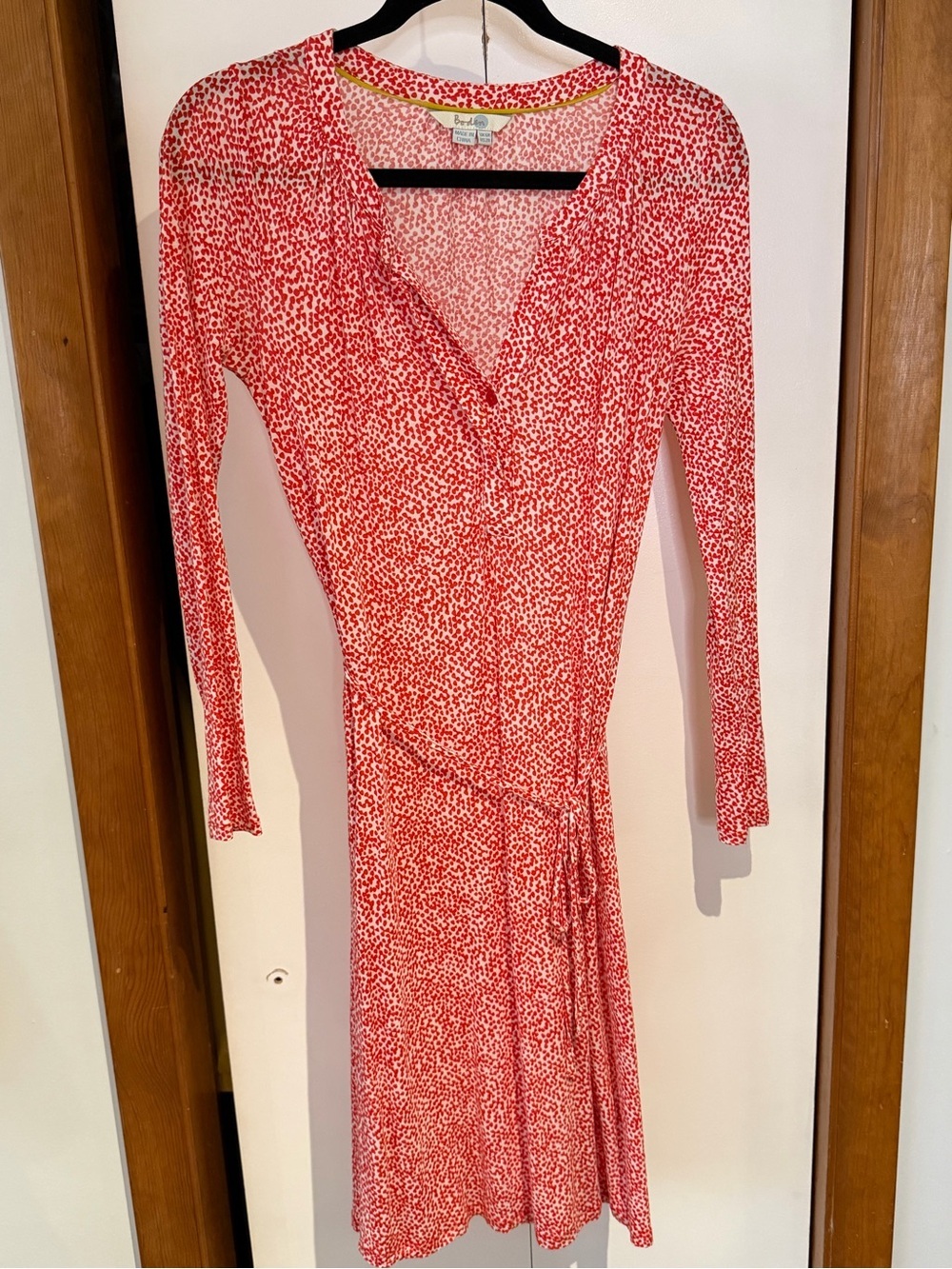 Boden Red Abstract Micro-Dot Long Sleeve Tencel Jersey Dress - Size 2